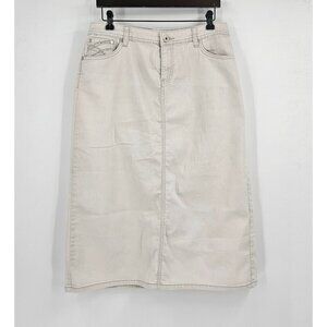 Christopher & Banks Womens Sz 12P Beige Denim Long Skirt Embellished Pockets